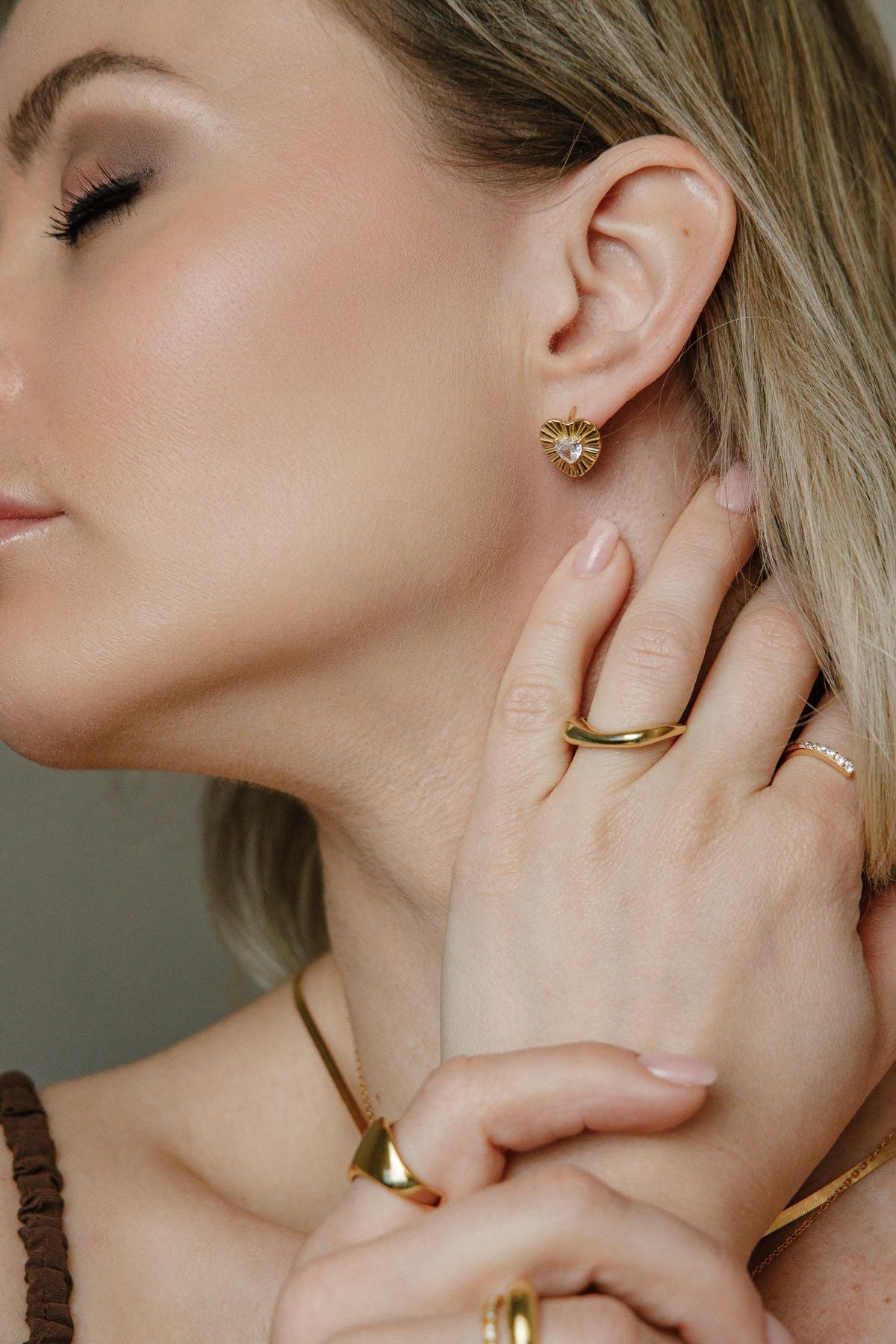 Ellie Geometric Drop Ring – One Size, Gold Plated 925 Silver