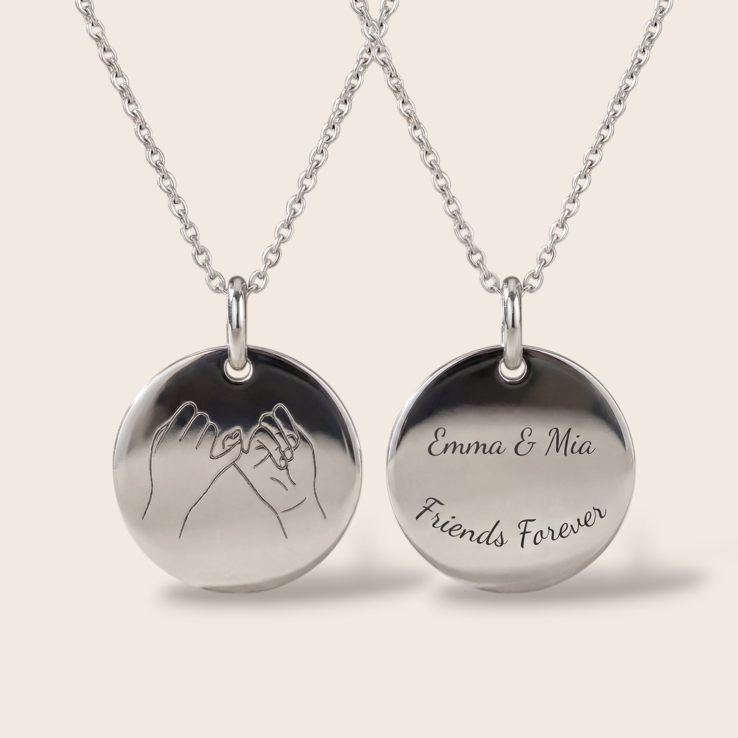 Personalisierte Halskette – runder Gravur Anhänger - „Best Friends Forever“ Geschenk für beste Freundinnen - aus 925 Silber oder Silber vergoldet - NINASIA