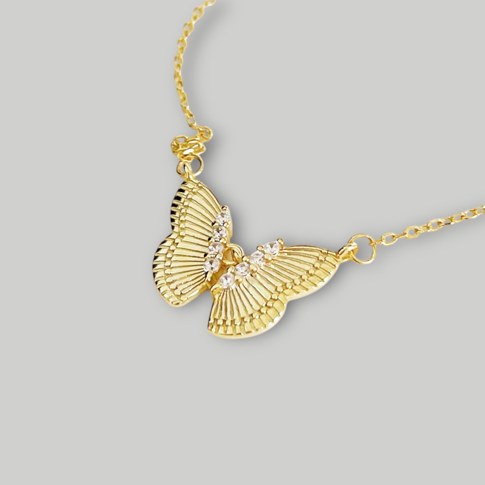 Schmetterling Zirkonia Inlay Halskette aus 925 Silber vergoldet
