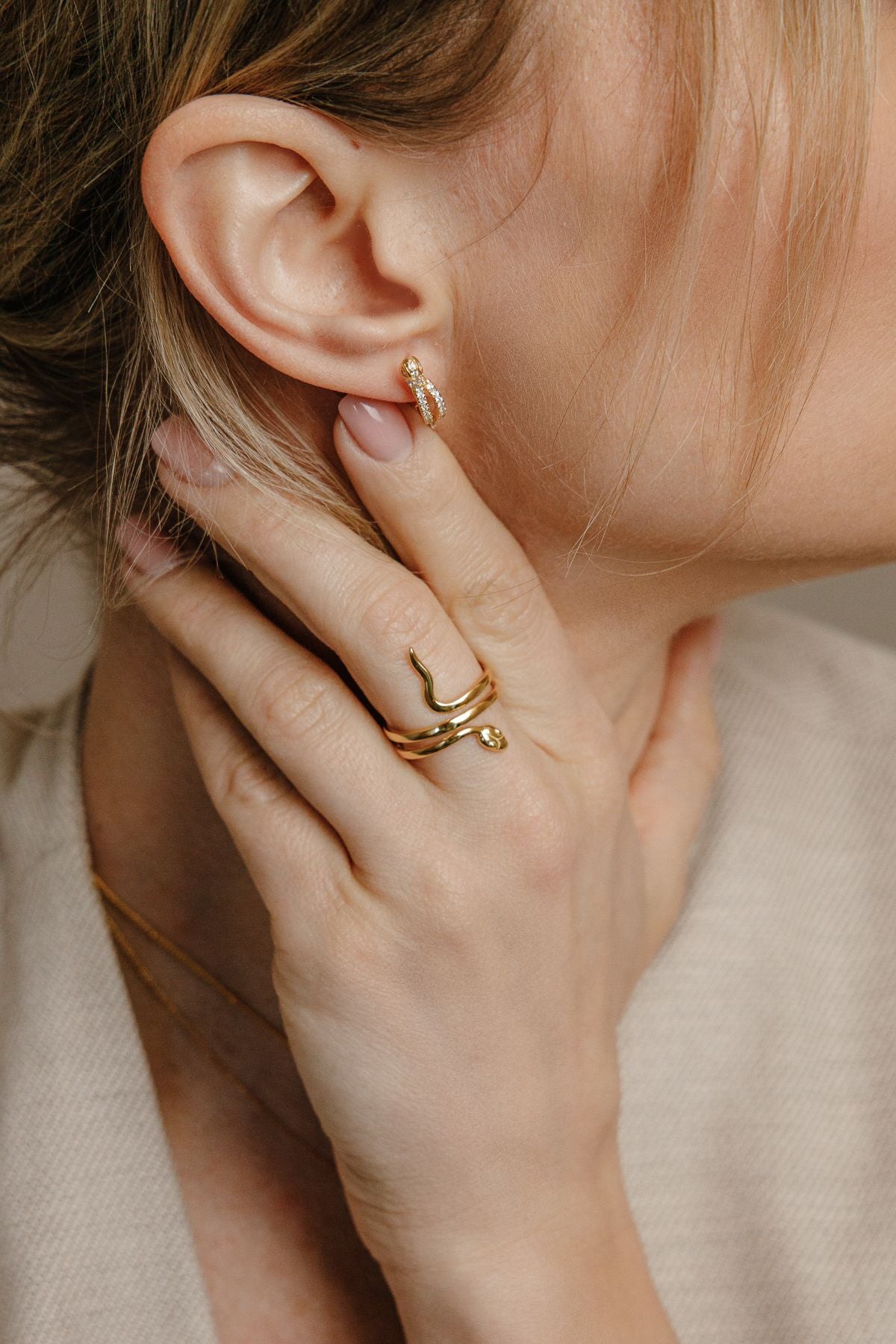 Snake earrings with sparkling zirconias – earrings made of 925 silver 14K gold-plated
