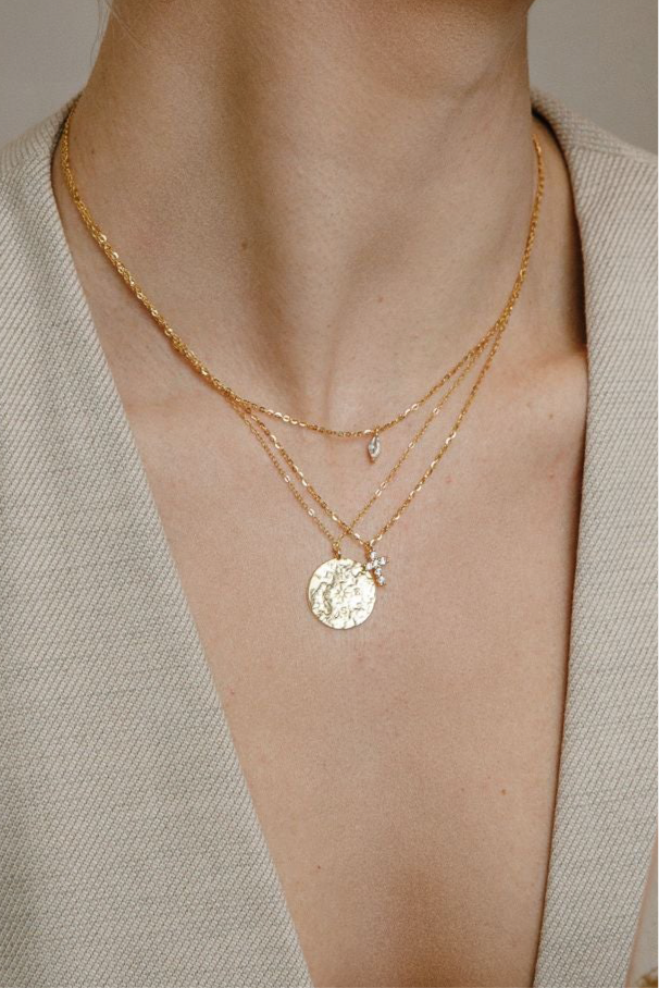 Runde Welt Gravur Münzen zweiseitige Travel-Lover Halskette 925 Silber 18K vergoldet - NINASIA