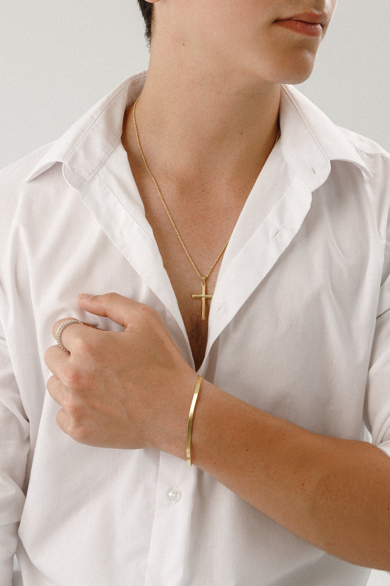 Herren Halskette massive Kreuzkette mit Diamantschliff – 925 Silber 18K vergoldet, Unisex - NINASIA