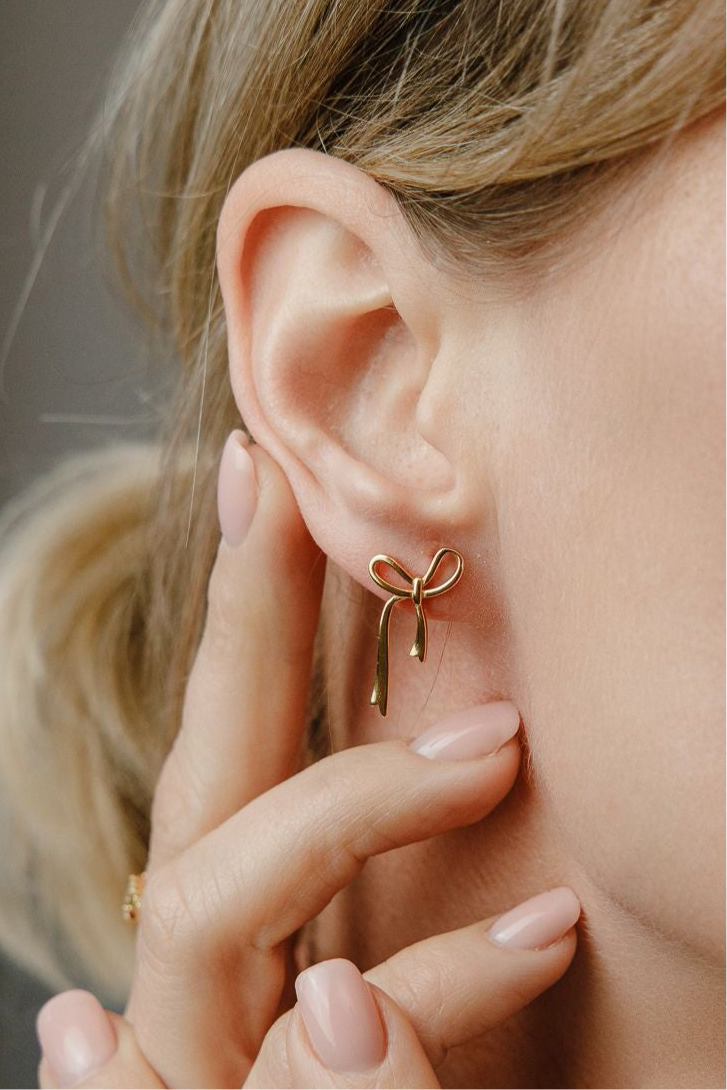 Zierliche Ohrstecker Schleifen Ohrringe 925 Silber 18K vergoldet - NINASIA