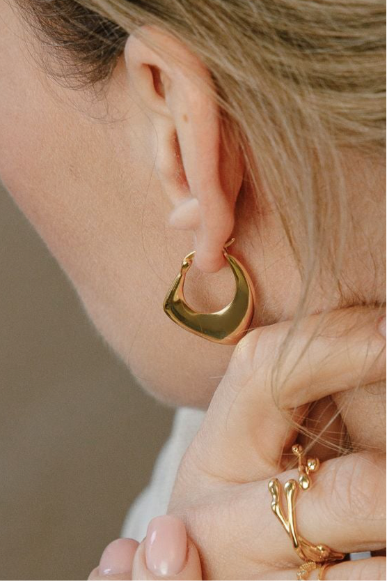 Oval One – Boucles d'oreilles design en argent 925 plaqué or 18 carats