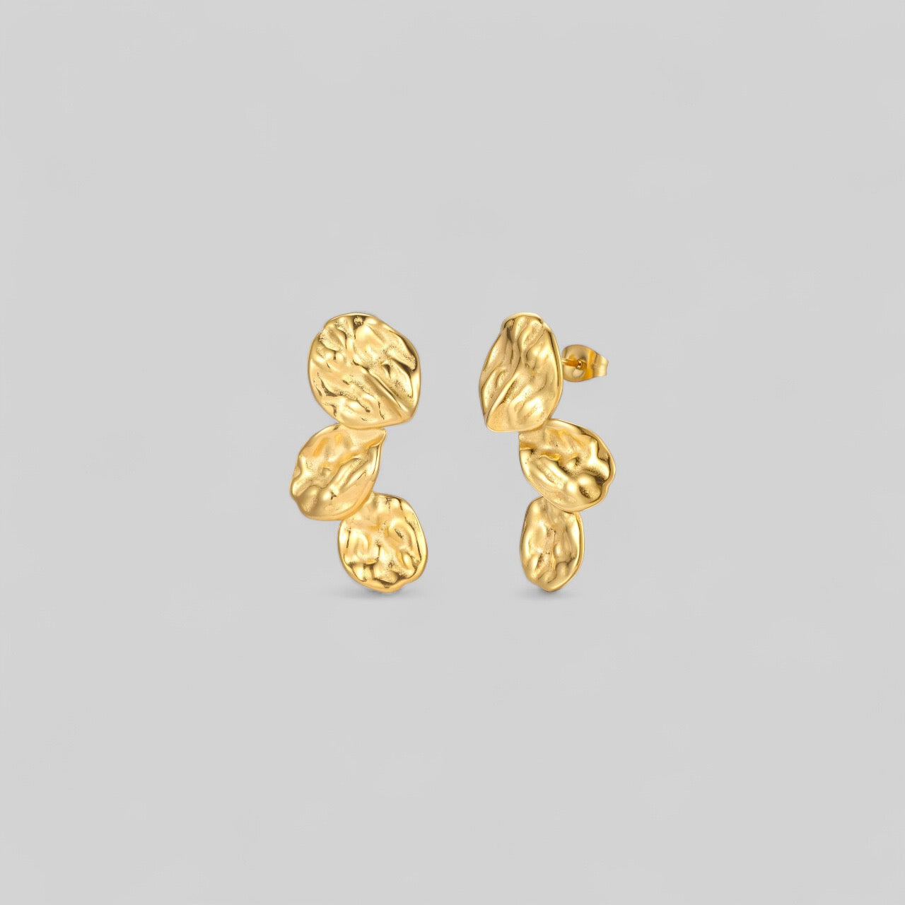 Asymmetrical Textured Leaves Chandelier Stud Earrings – 18K Gold Plated Stainless Steel