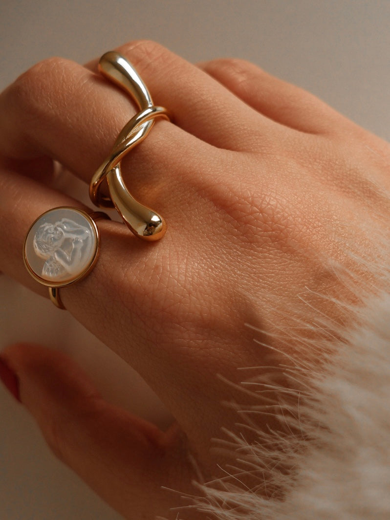 Eternal Drop – Statement Ring grössenverstellbar aus 925 Silber 18K vergoldet - NINASIA