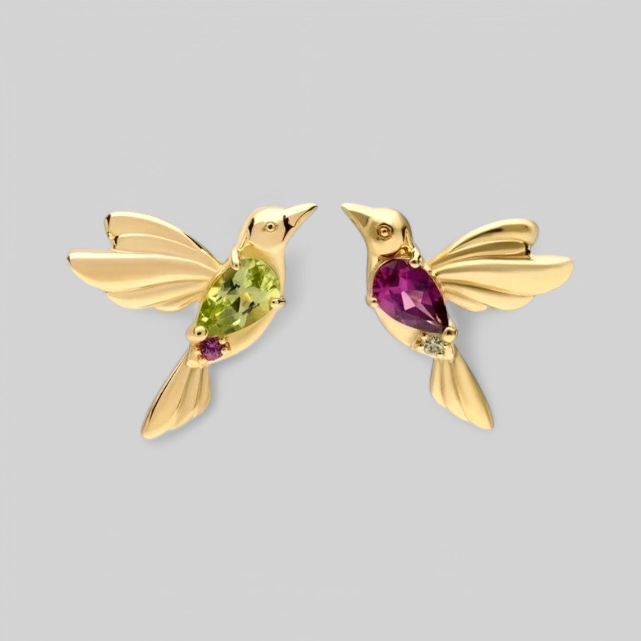 Kolibri Vögel farbige Ohrstecker Ohrringe aus 925 Silber vergoldet