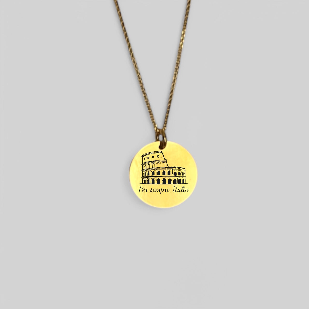 Heimat Schmuck – Kolosseum Anhänger mit Gravur „Per Sempre Italia“ – Zeichen der Verbundenheit mit Italien – 925 Silber & 18K Vergoldet