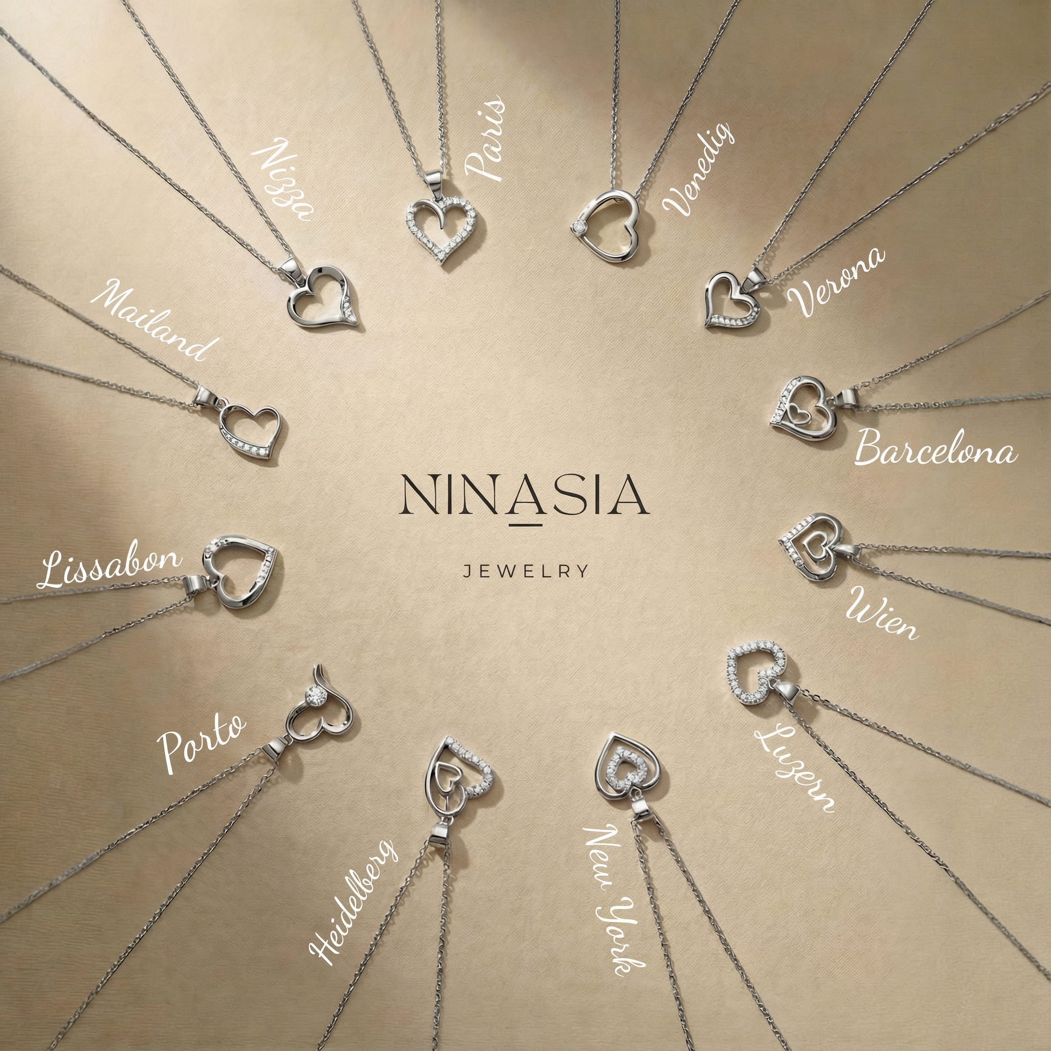 Twelve Hearts – Herz-Halskette aus 925 Silber (12 Designs zur Auswahl)