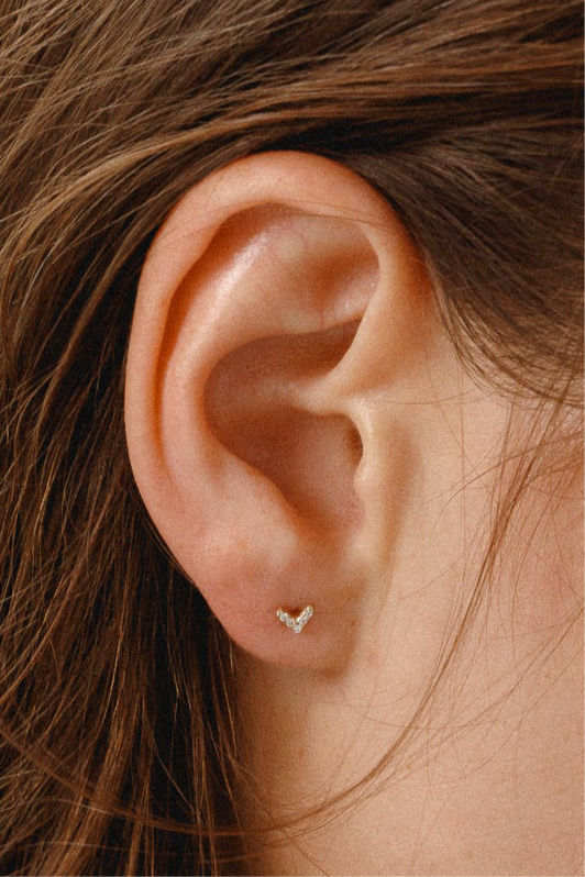 Detailaufnahme der 10 Zirkonia im V-förmigen Herzdesign – funkelnde Steine in 585er Gelbgoldfassung