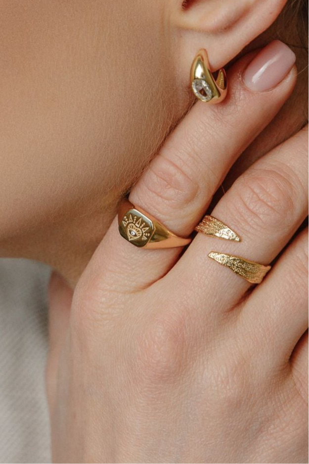 Chakra Third Eye adjustable ring made of 925 silver gold-plated