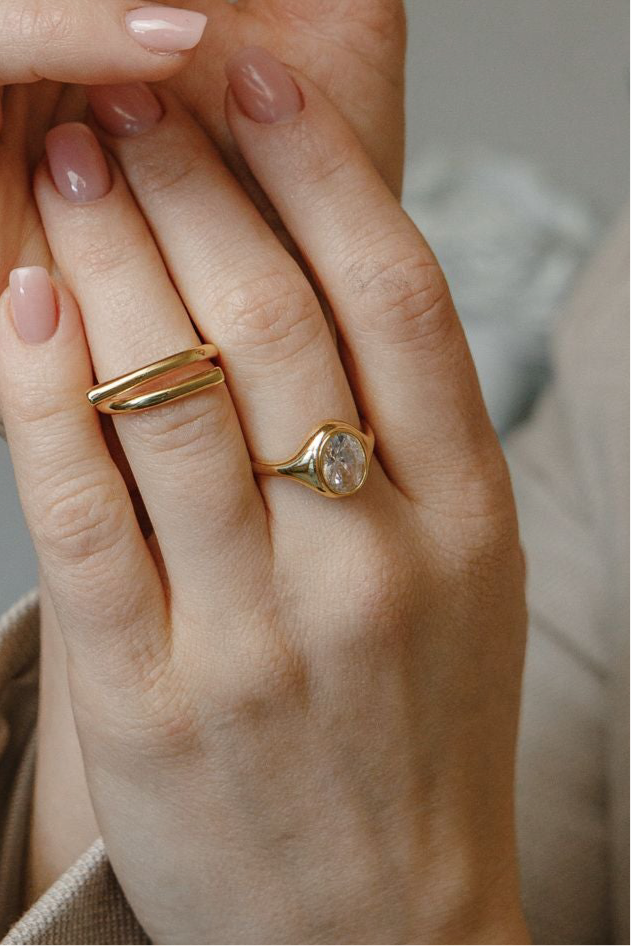 Großer klassischer Vintage Zirkon Ring aus 925 Silber vergoldet