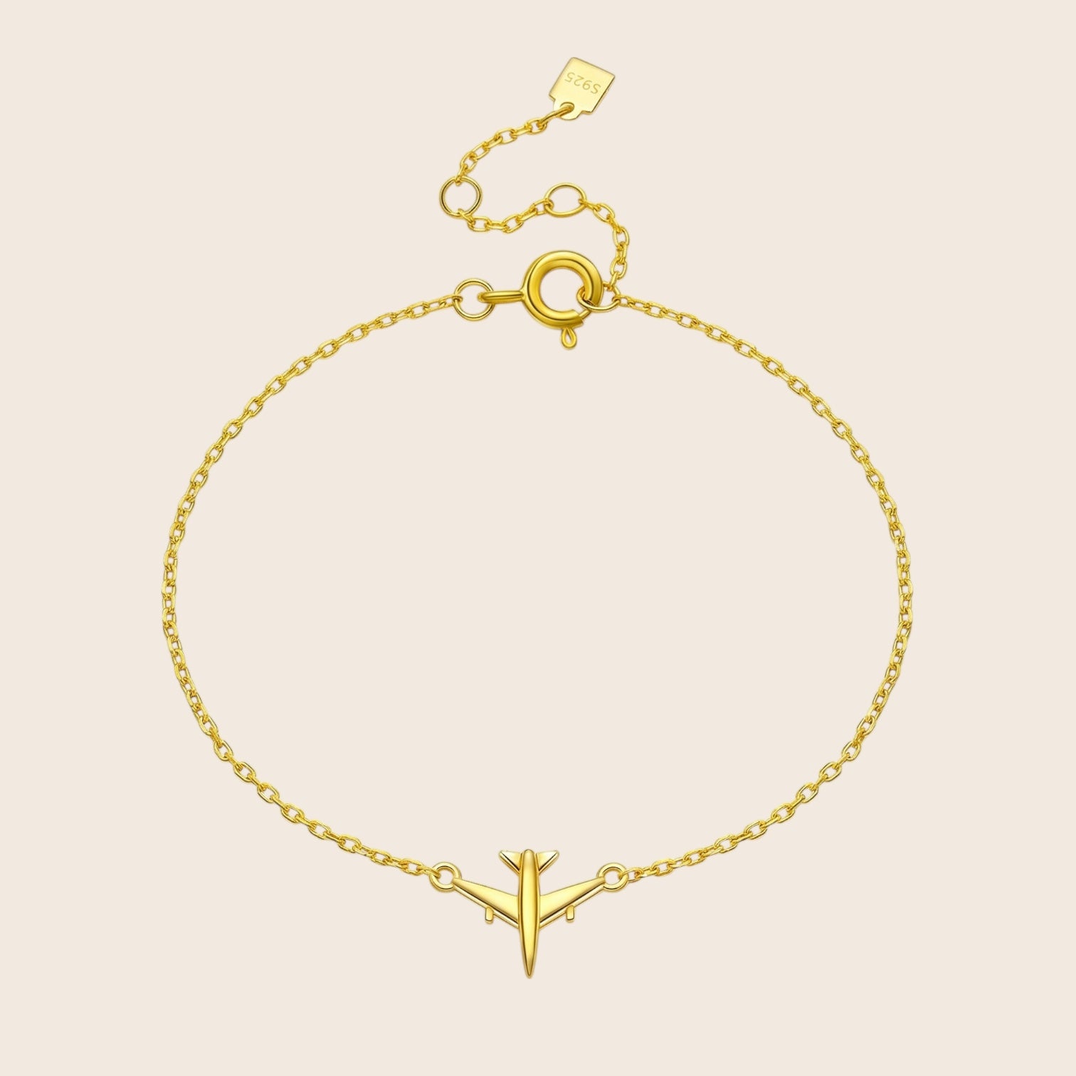„Volare“ Minimalistisches Flugzeug Armband aus 925 Silber 18K vergoldet