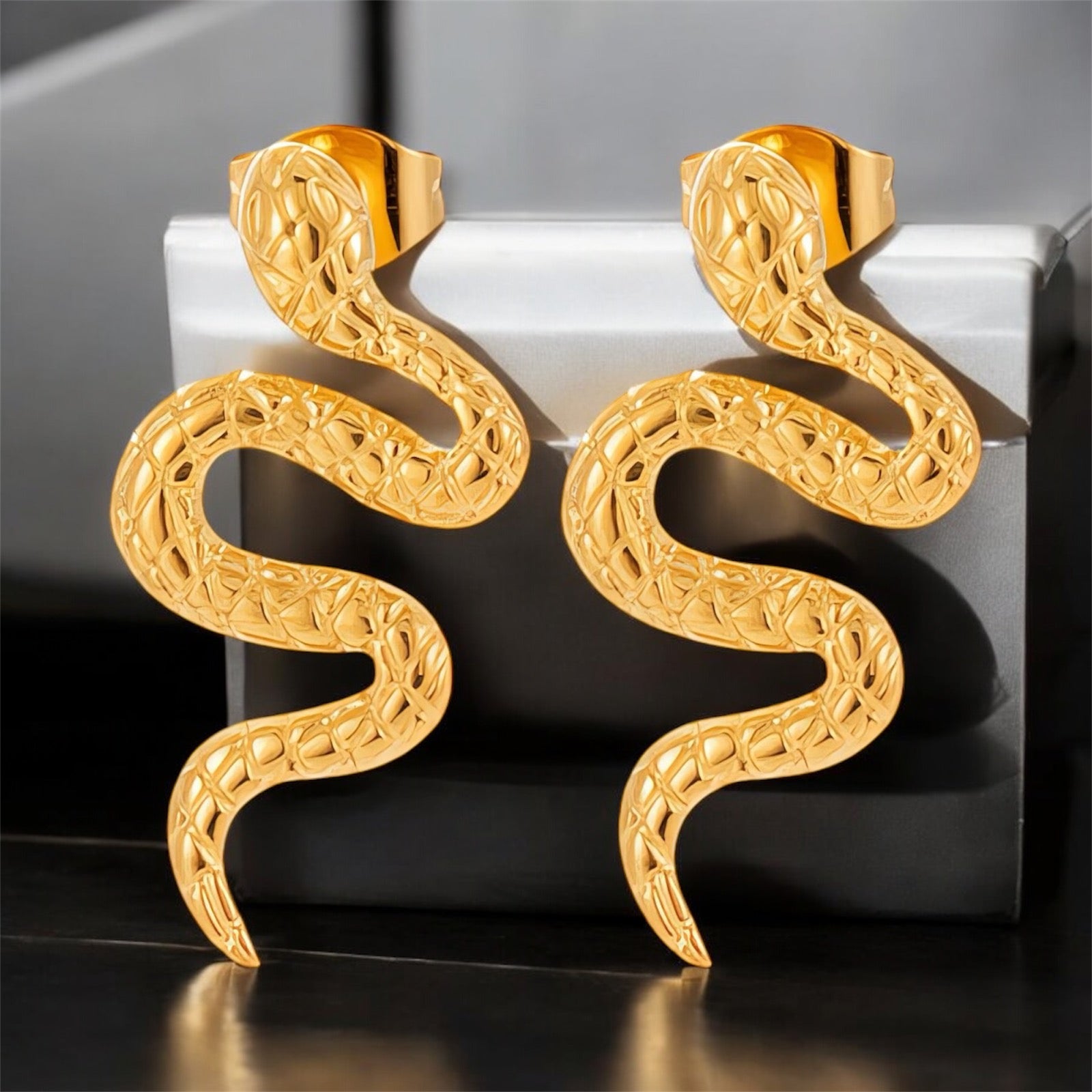 Snake Chandelier Stud Earrings – 18K Gold Plated Stainless Steel