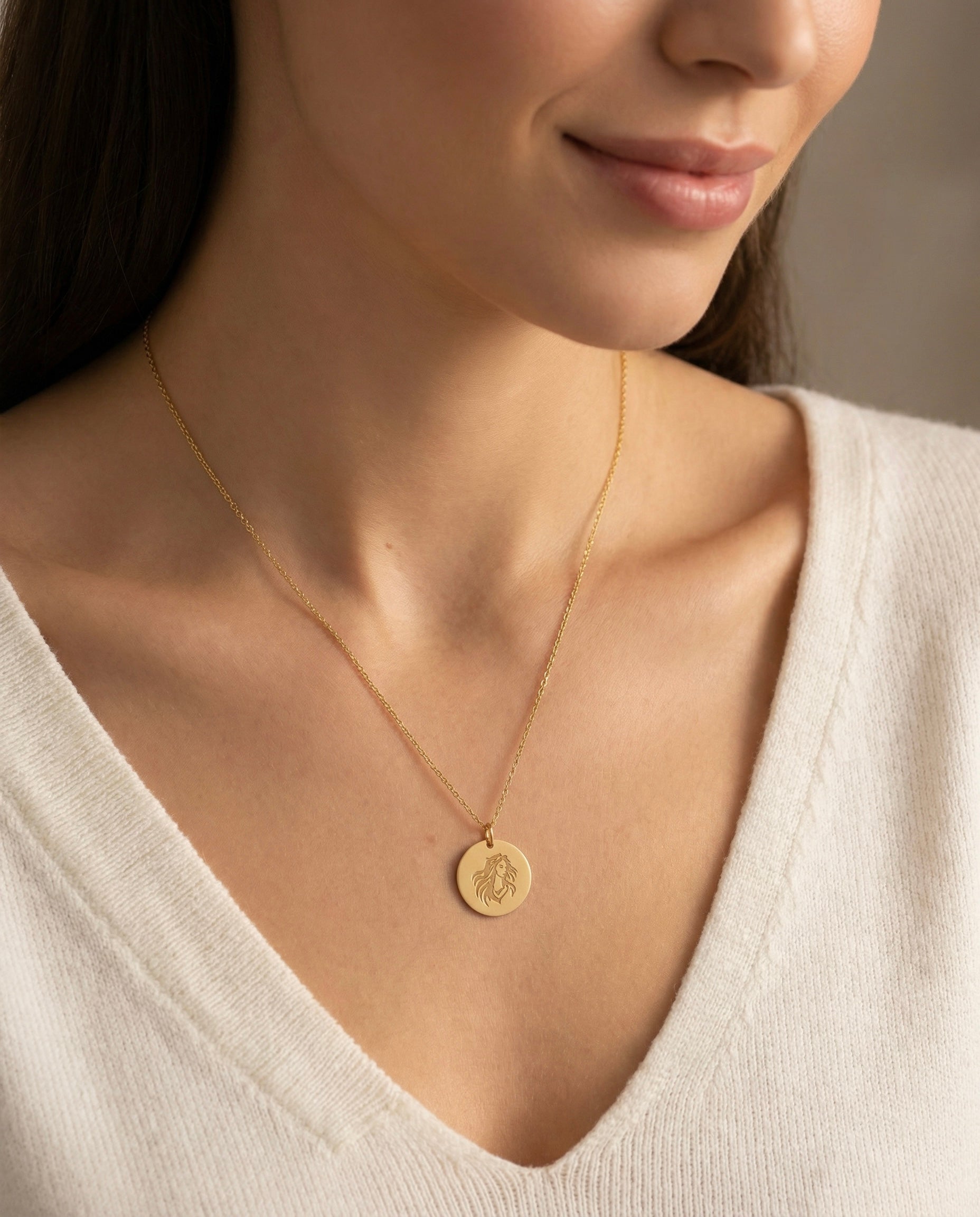 Personalized double-sided necklace – Engraved zodiac sign & initial necklace made of 925 silver 18K gold-plated