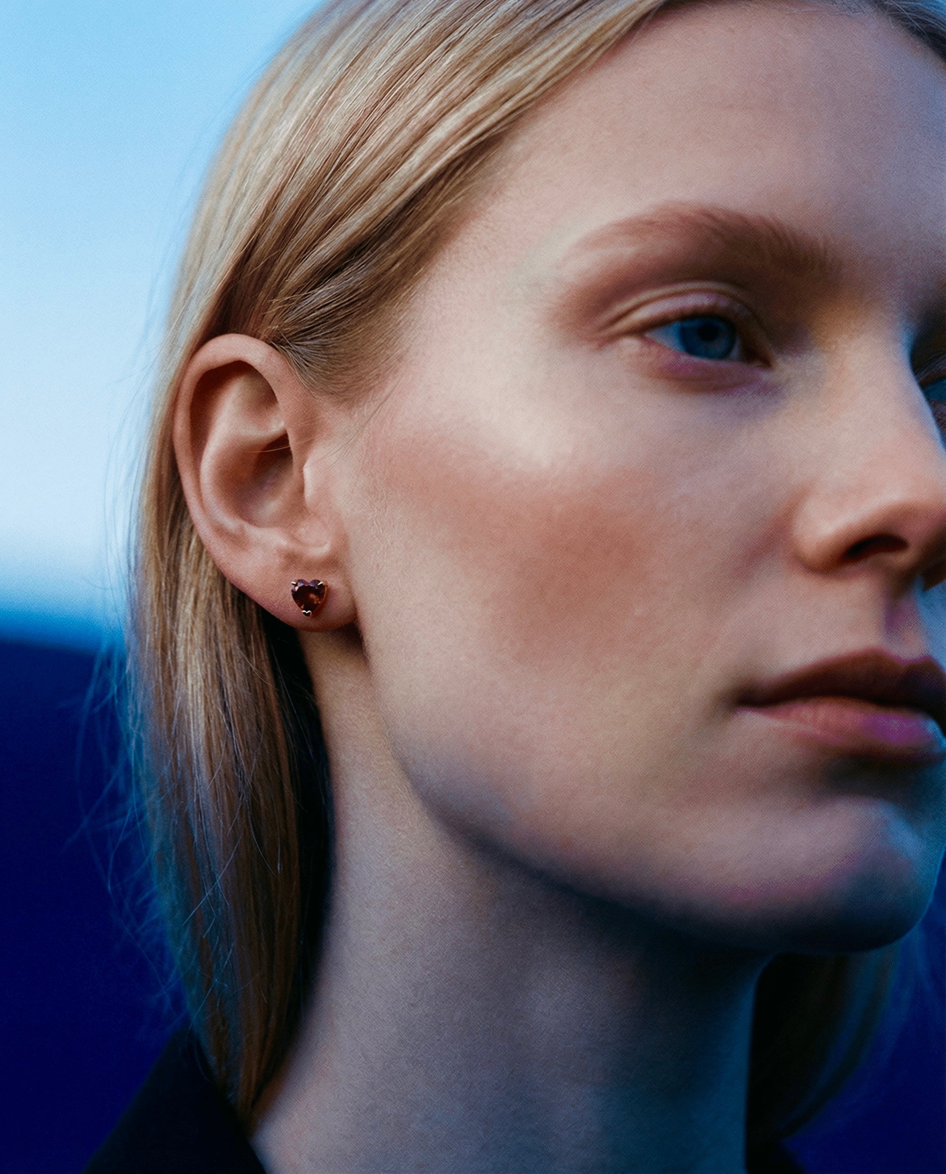 585 gold timeless jewelry set “One True Love” heart necklace with red cubic zirconia and heart stud earrings