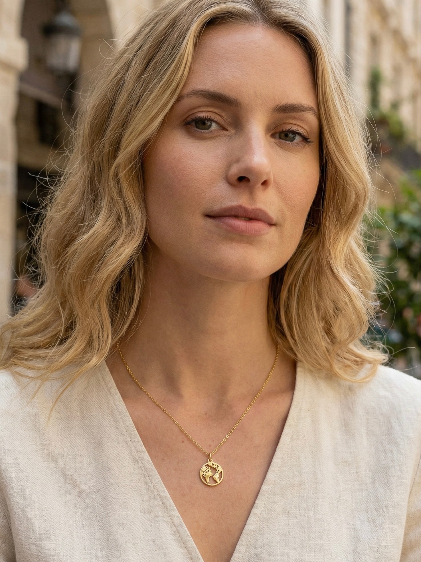 Weltkarte Erde Halskette aus 925 Silber vergoldet - NINASIA