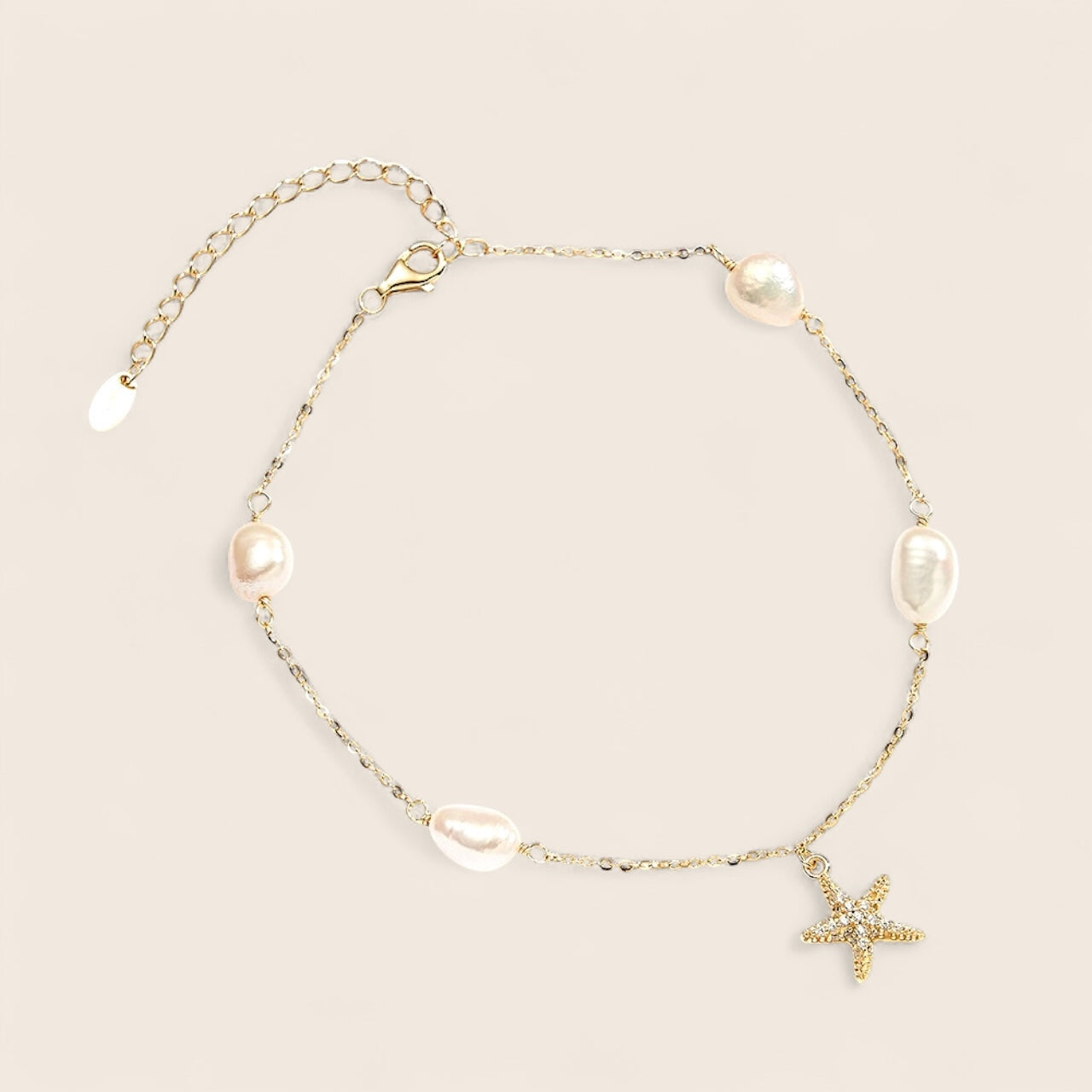Fußkette mit Seesternen und echten Süßwasserperlen – 925 Silber oder vergoldetes 925 Silber