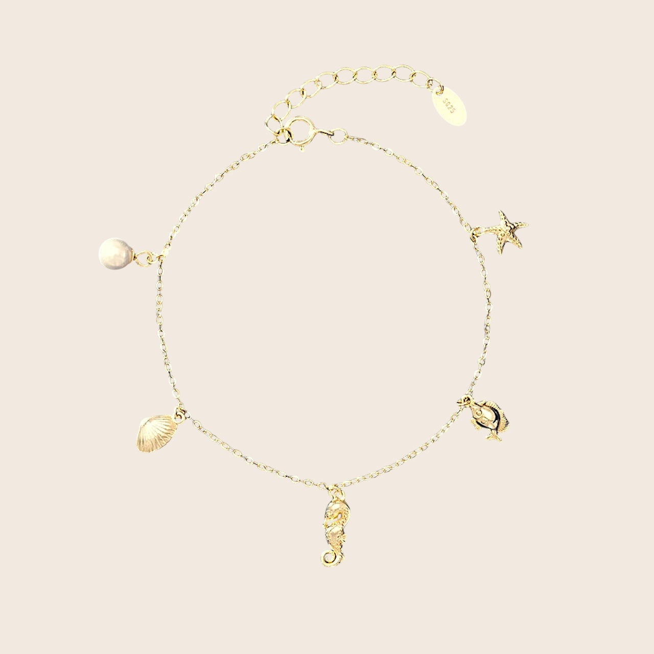 Bracelet “Inspired by the Sea” – starfish, freshwater pearl and shell – 925 silver 14K gold-plated