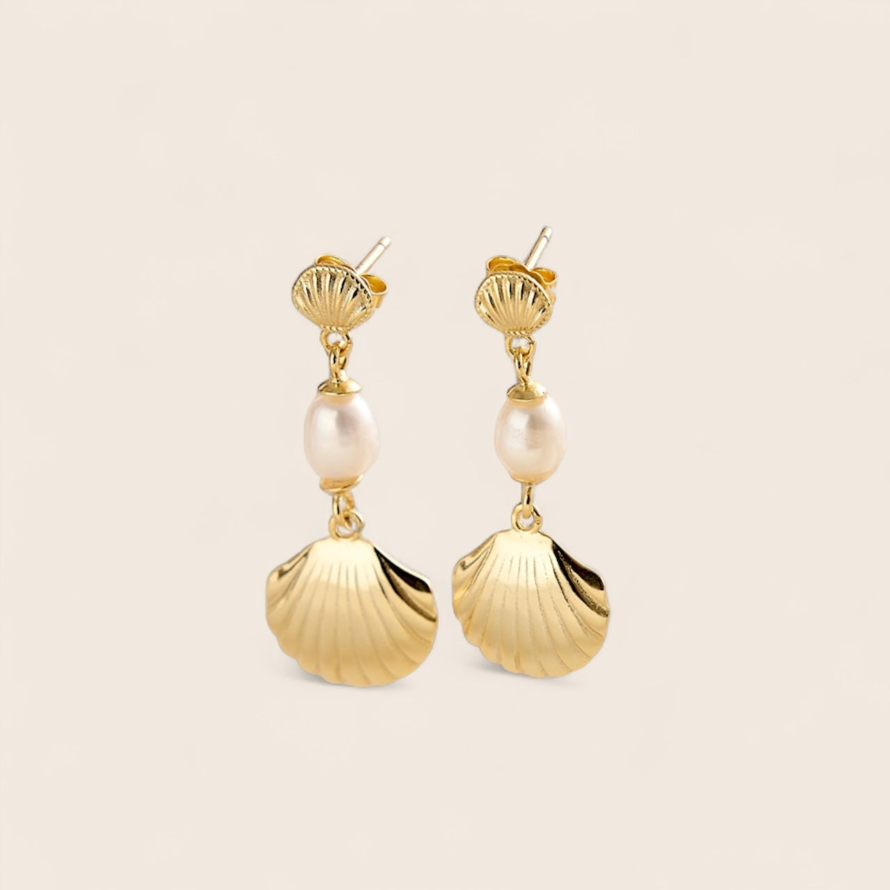 Shell earrings with freshwater pearl – 925 silver or 14K gold-plated 925 silver