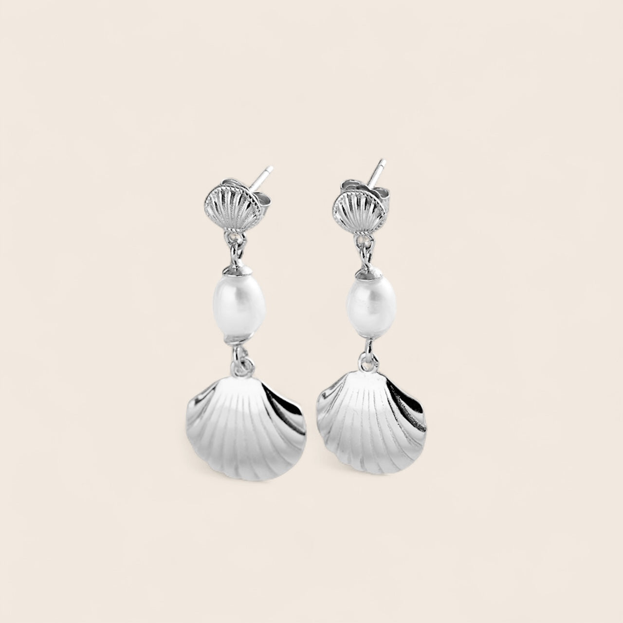 Shell earrings with freshwater pearl – 925 silver or 14K gold-plated 925 silver