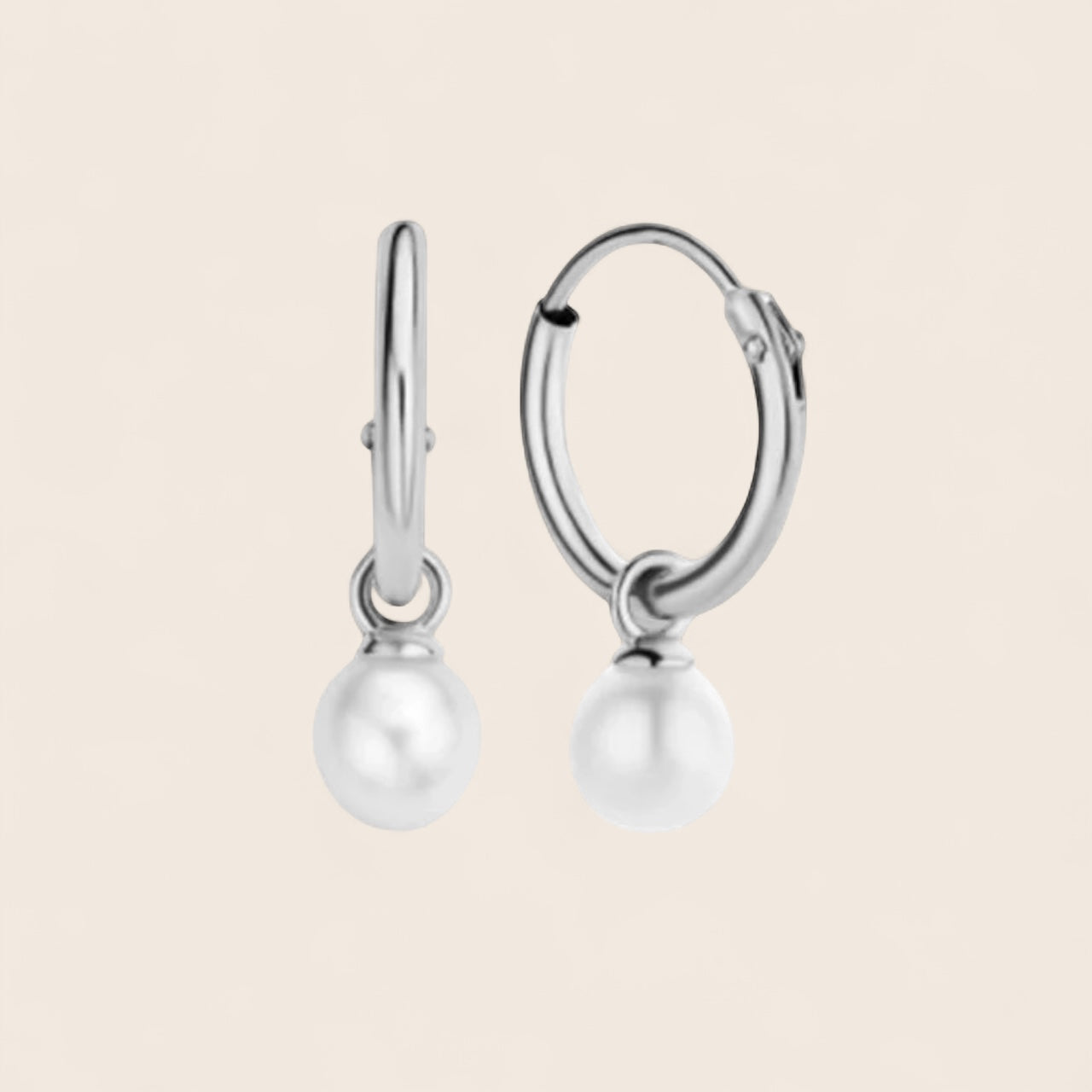 Mini round hoop earrings with pearls - earrings made of 925 sterling silver 14K gold-plated
