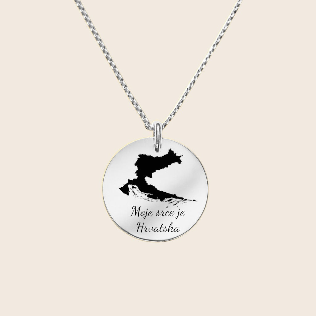 Heimat Schmuck – Kroatien Karte Anhänger mit Gravur „Moje srce je Hrvatska“ – Zeichen der Verbundenheit mit Kroatien – 925 Silber & 18K Vergoldet