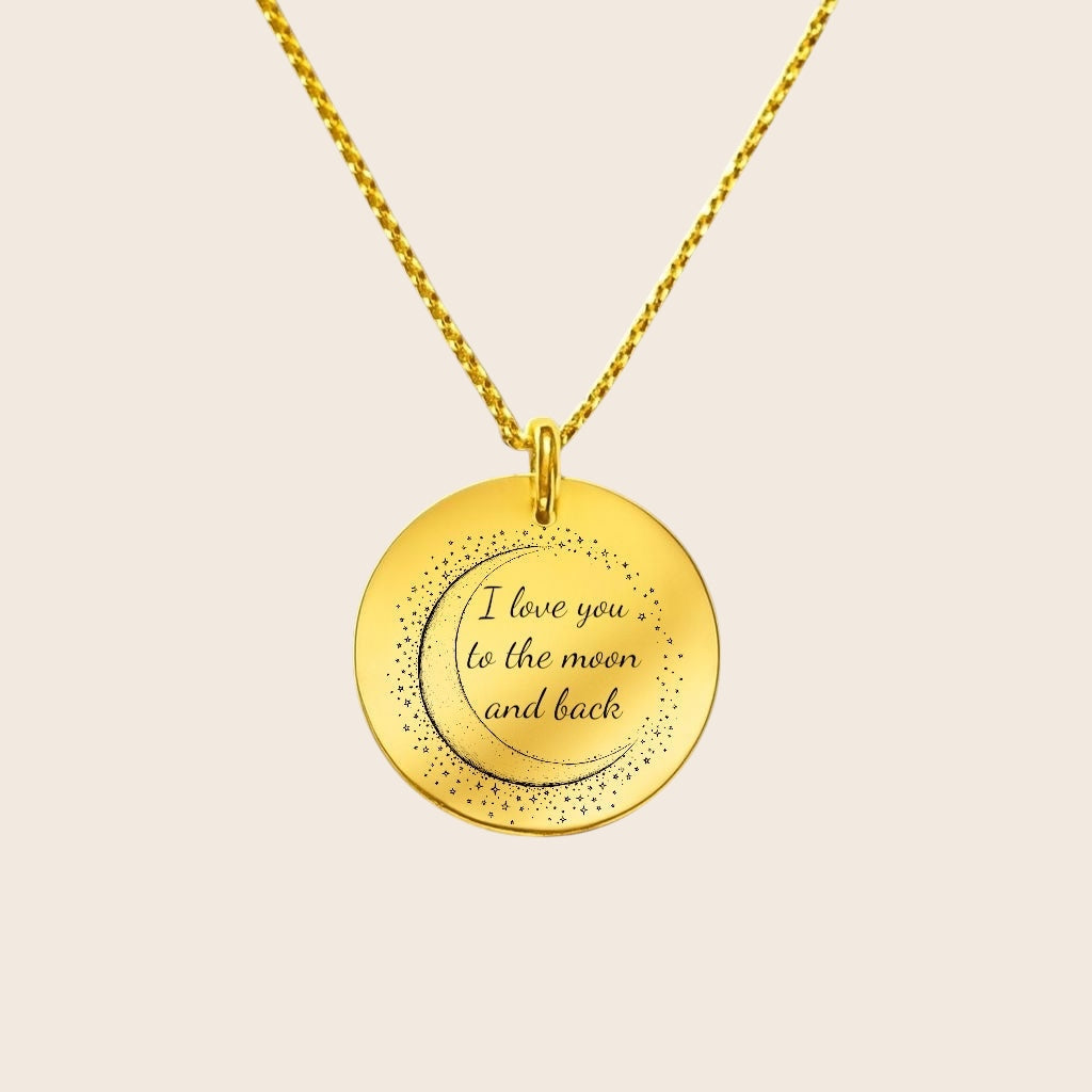 Personalisierte Halskette – Mond Anhänger - I love you to the moon and back - aus 925 Silber oder Silber vergoldet