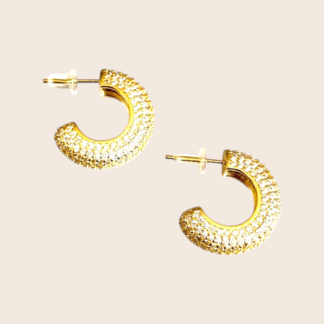 Round diamond inlay hoop earrings – radiant earrings made of 925 silver 14K gold-plated