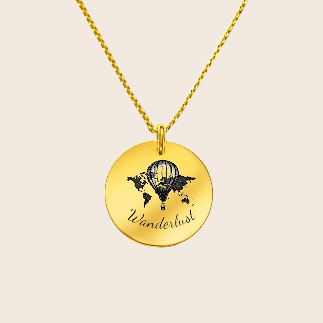 Personalized necklace – round engraved pendant – Wanderlust – made of 925 silver or silver-plated