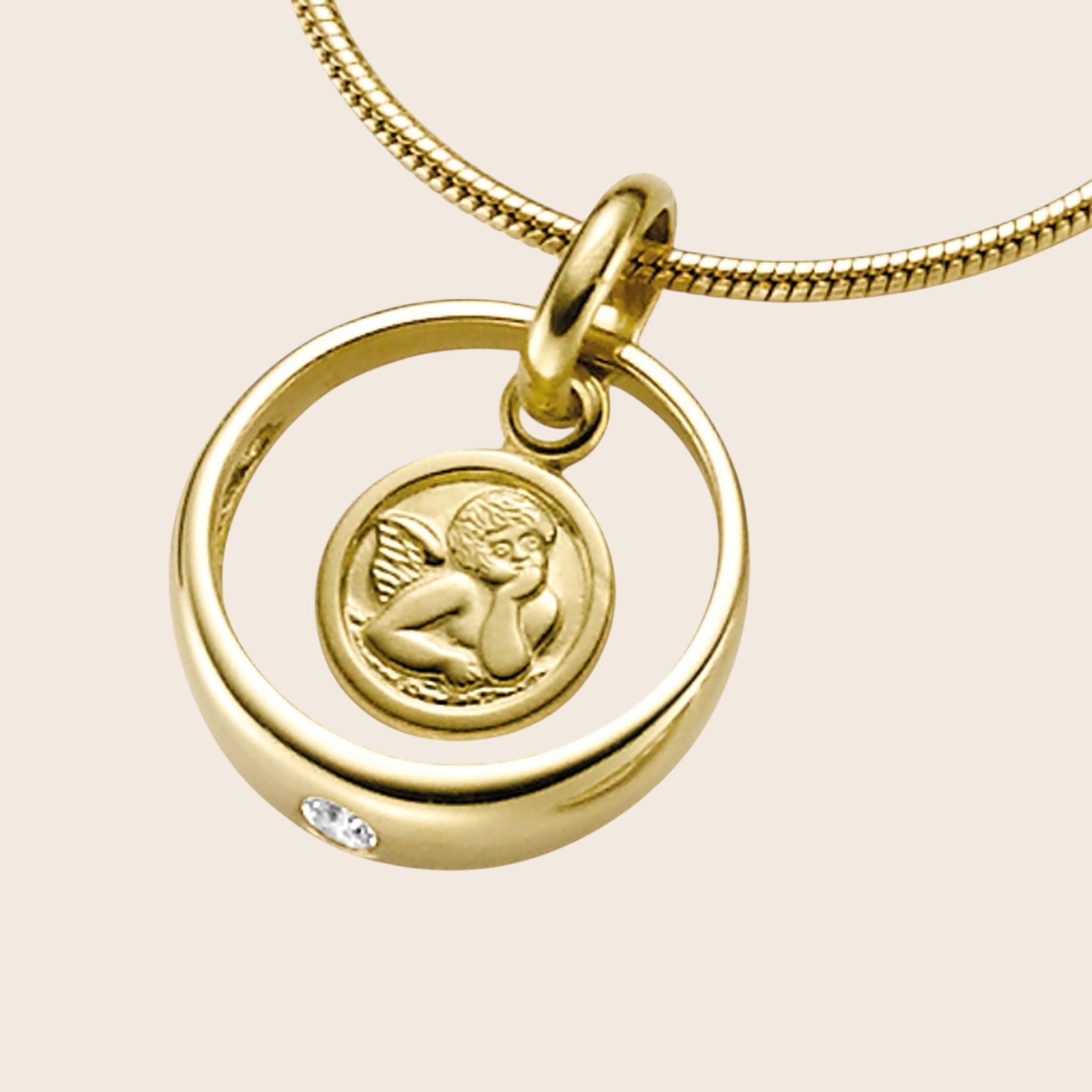 333 Gold Taufring mit Engel & Zirkonia