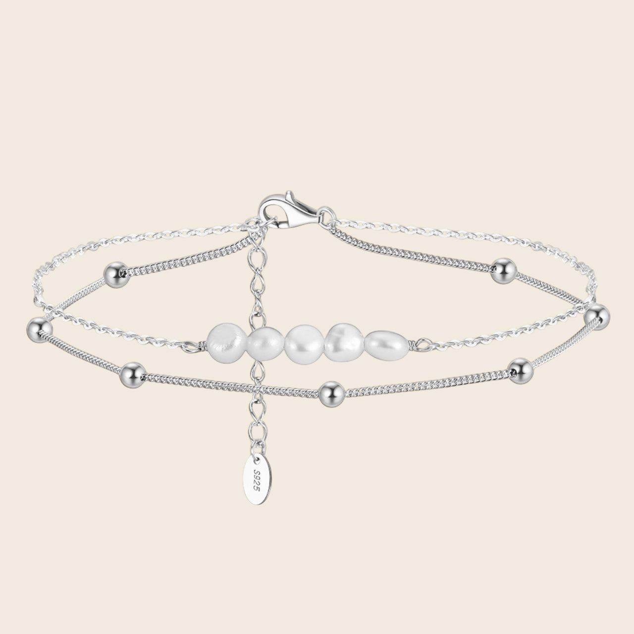Bracelet de cheville avec motif boule et véritables perles d'eau douce – argent 925 ou argent 925 plaqué or 14 carats