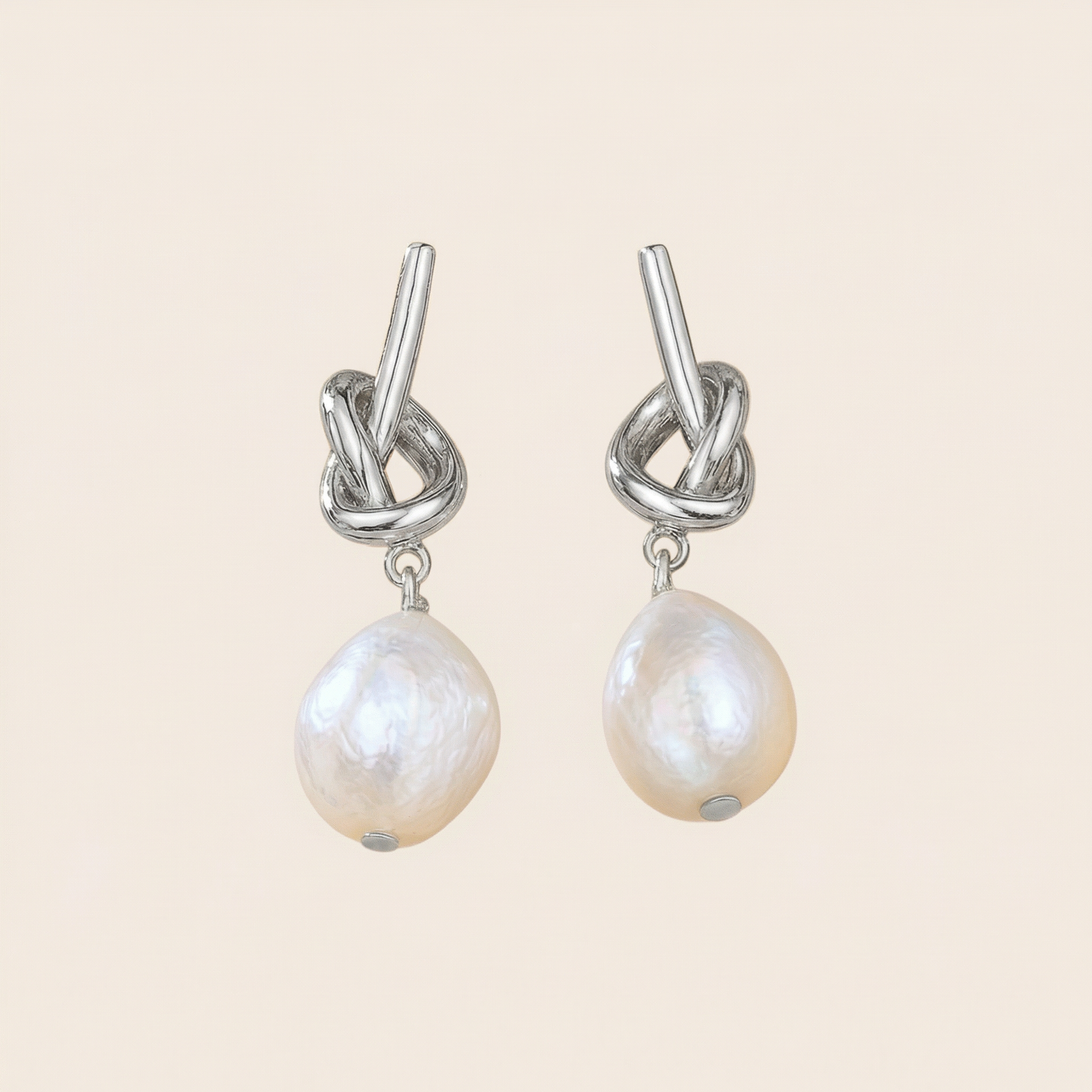 Massive Knoten Ohrstecker mit echten Süßwasserperlen aus 925 Silber oder Silber vergoldet - NINASIA