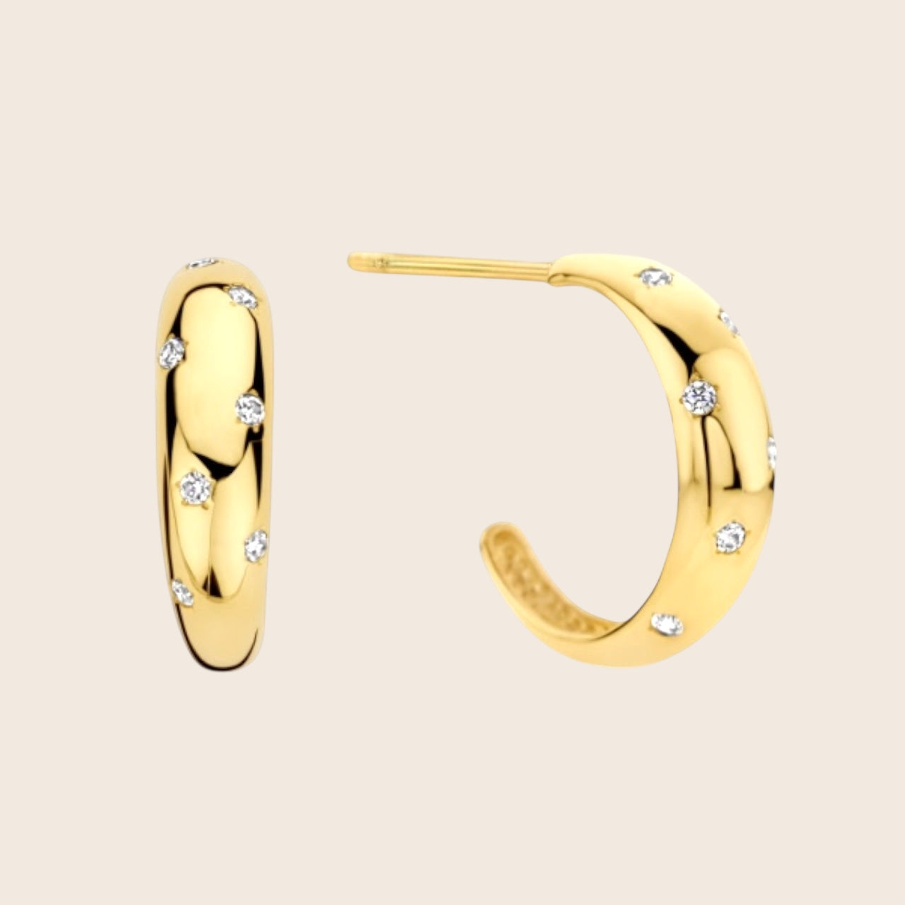 585 Gold elegante Ohrstecker mit 16 Zirkonia - Dots Ohrringe