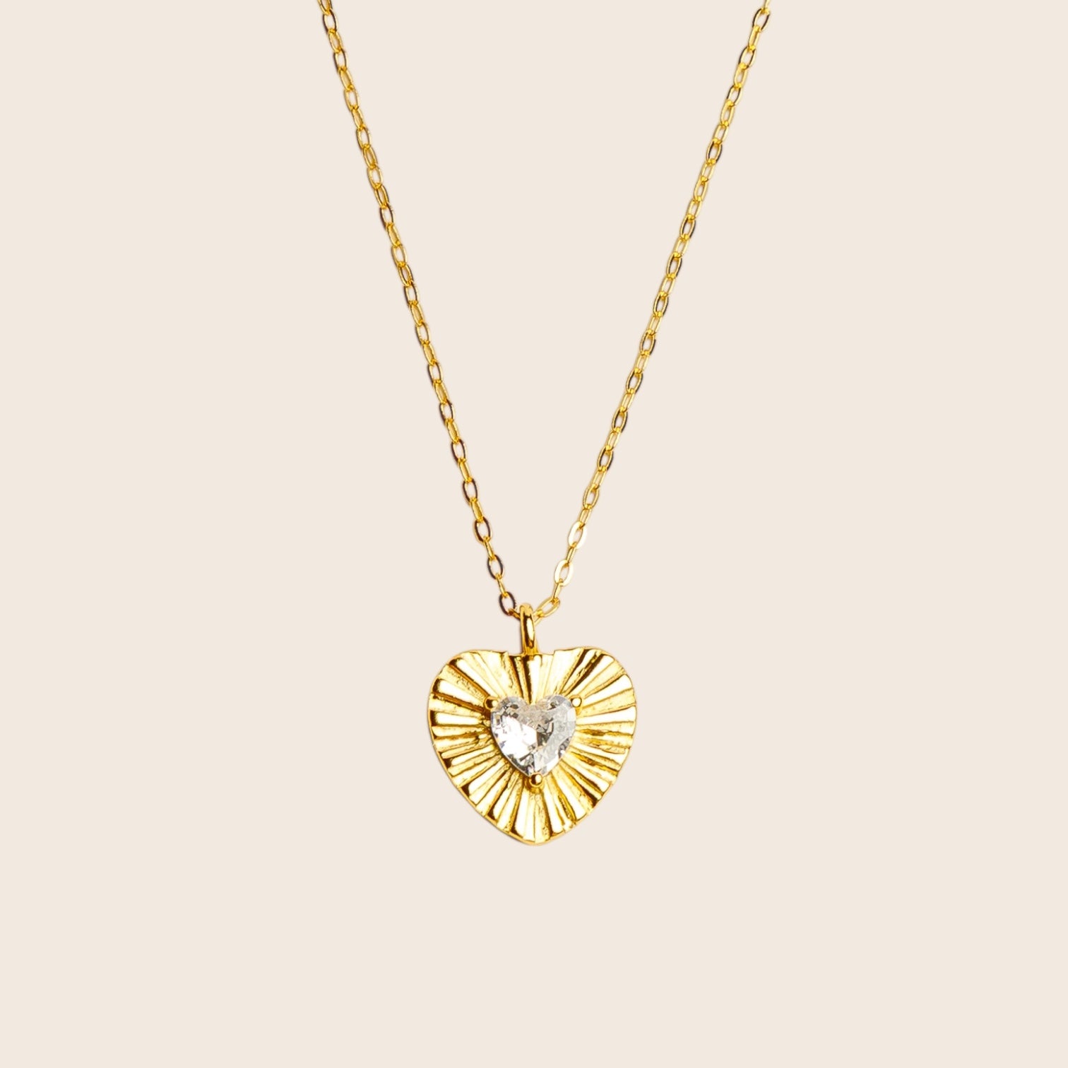 Collier en forme de cœur avec zircone en forme de tulipe en argent 925 plaqué or 18 carats