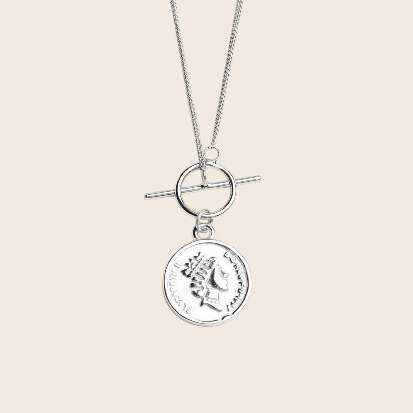 Queen Elisabeth II Münzen Halskette aus 925 Silber 18K vergoldet - NINASIA