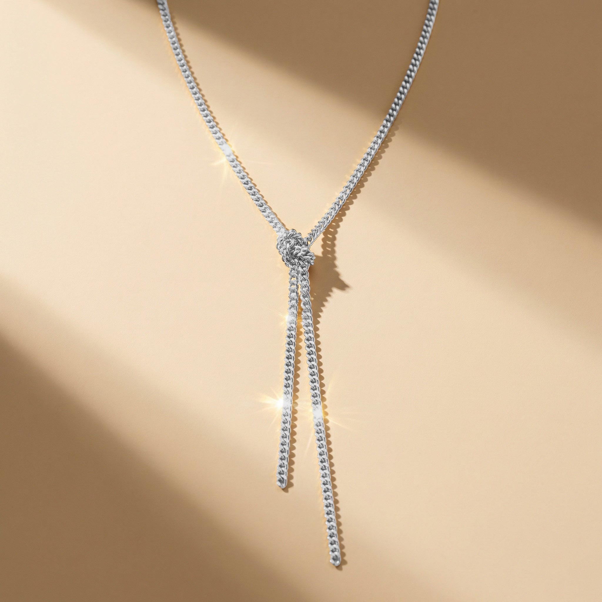 Massives Y-Collier mit Knoten aus 925 Sterling Silber 18K vergoldet – 60 cm - NINASIA