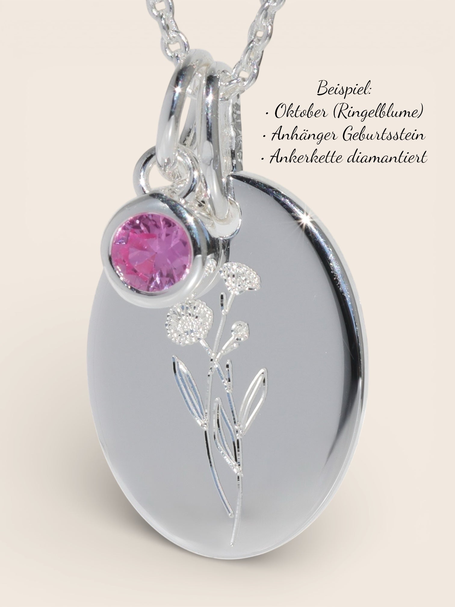 Personalisierte Halskette mit Geburtsblumen- und Geburtsstein-Anhänger aus 925 Silber oder Silber vergoldet - NINASIA