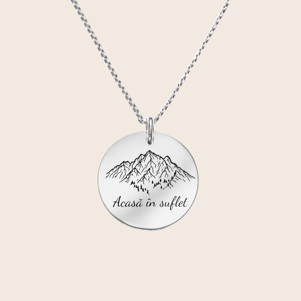 Heimat Schmuck – Karpaten Anhänger mit Gravur „Acasă în suflet“ (Zuhause im Herzen) – Symbol der Verbundenheit mit Rumänien – Aus 925 Silber & 18K Vergoldet