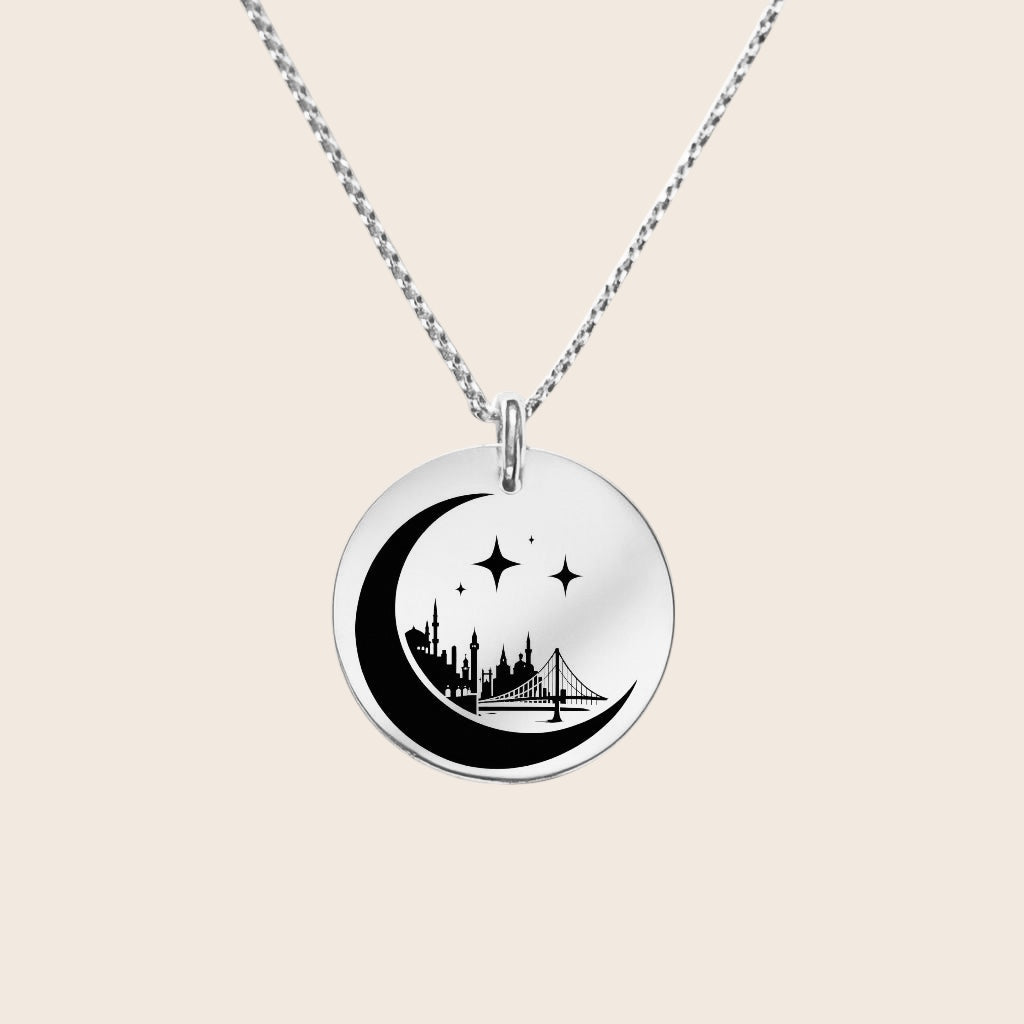 Bijoux pour la maison Turquie – Pont du Bosphore avec croissant de lune et étoile – Argent 925 et or