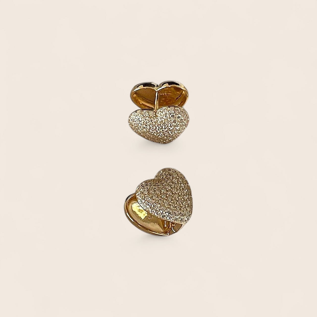Große Herzförmige Zirkonia Diamanten-Inlay Ohrstecker - Ohrringe aus 925 Silber vergoldet