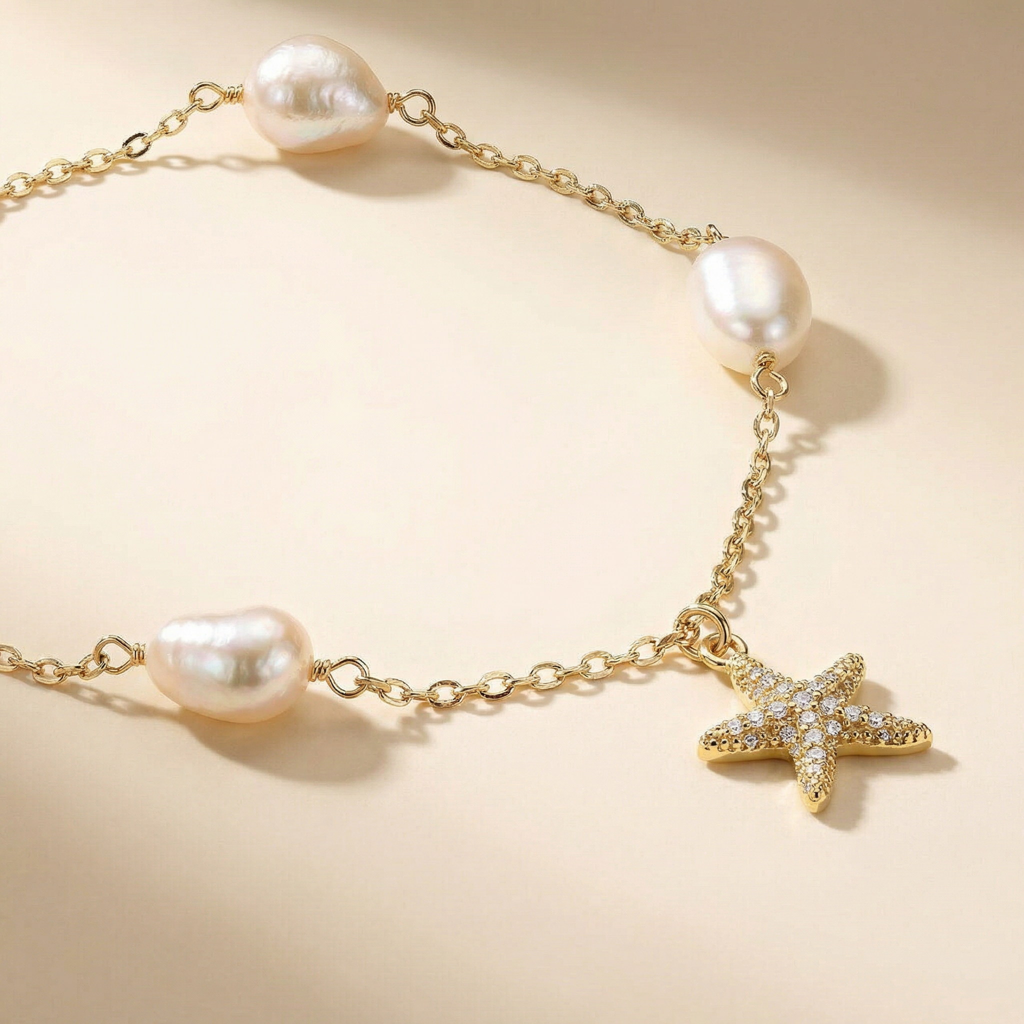 Fußkette mit Seesternen und echten Süßwasserperlen – 925 Silber oder vergoldetes 925 Silber - NINASIA