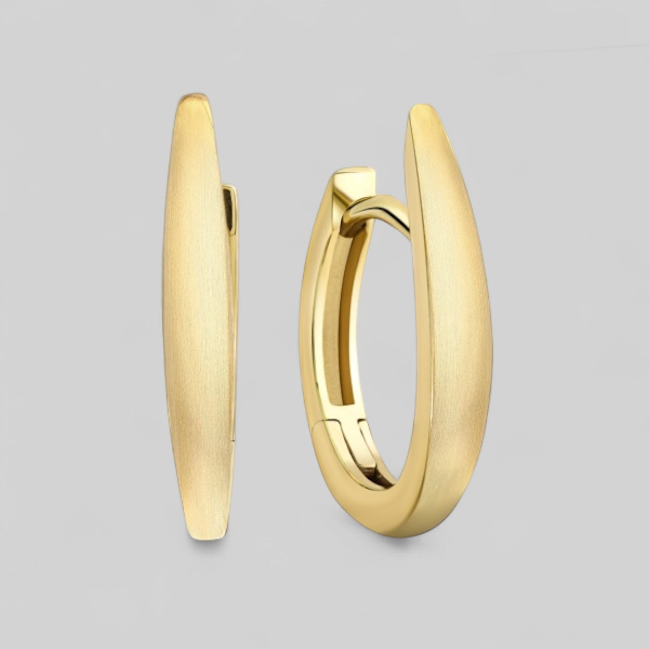 333 gold folding hoop earrings 13x16mm partially matt - trendy huggie earrings