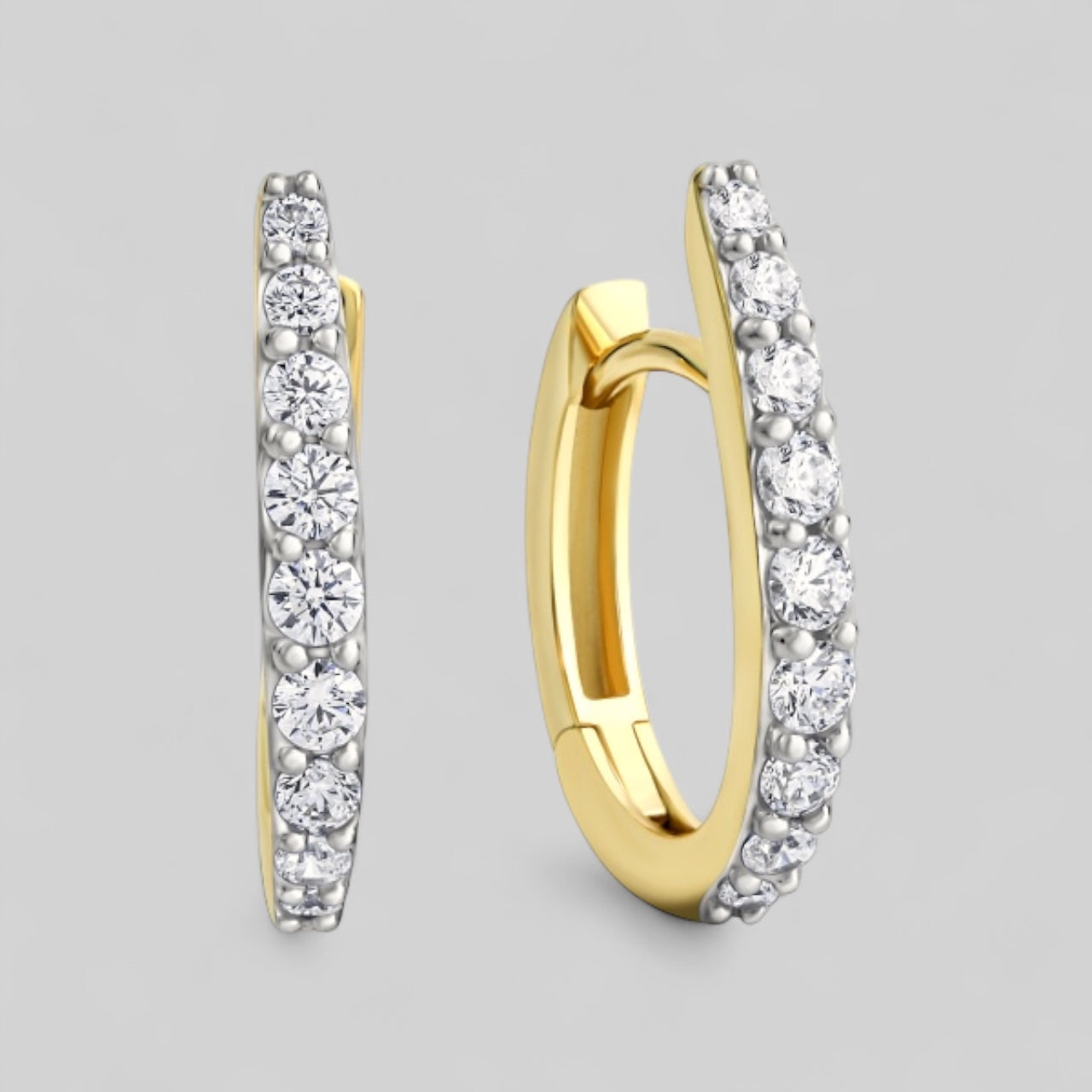 333 gold folding hoop earrings 13x16mm partially matt with 18 zirconia trendy huggie earrings