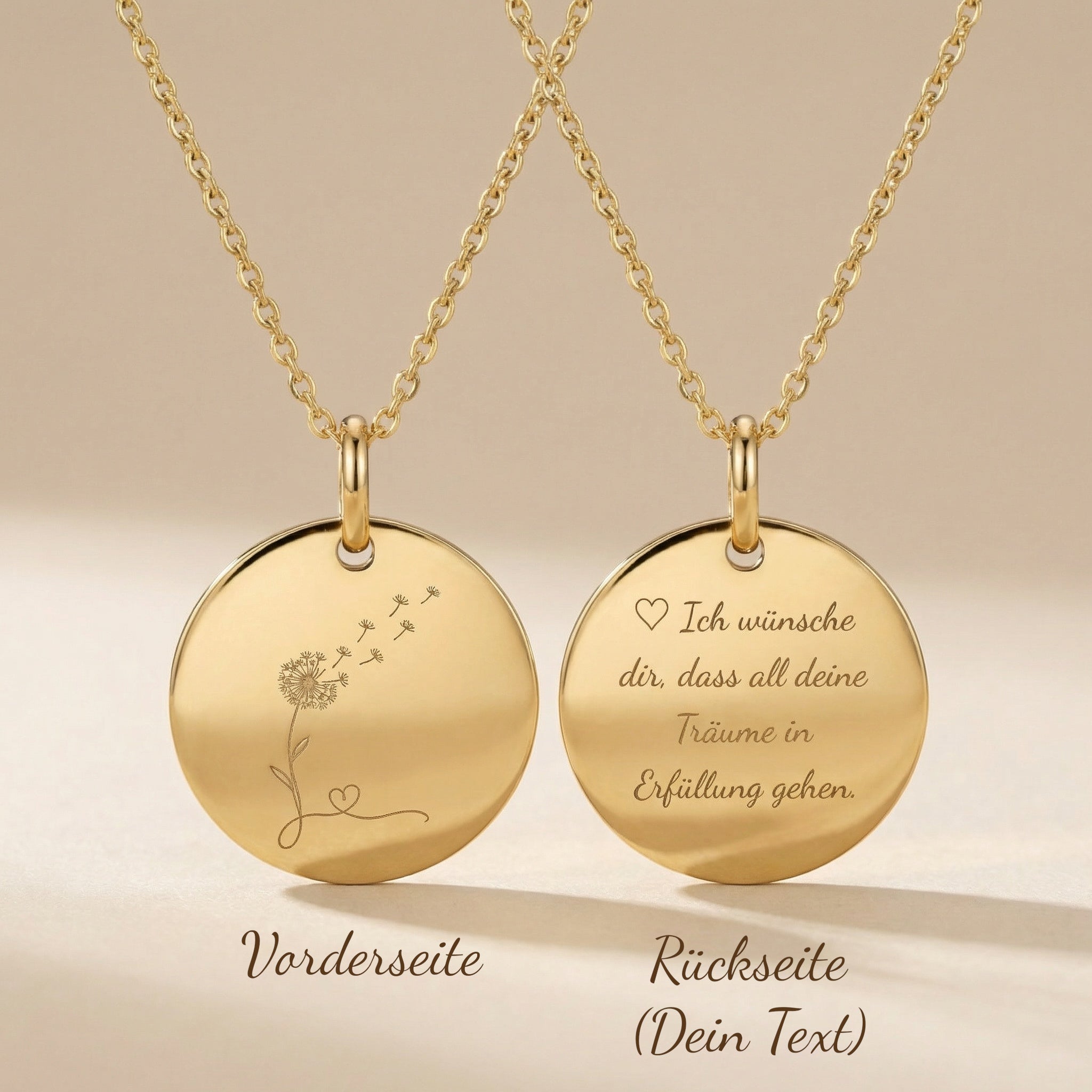 Personalisierte Halskette – Pusteblumen-Wunschkette – „Wishes in the Wind“ aus 925 Silber oder Silber vergoldet - NINASIA