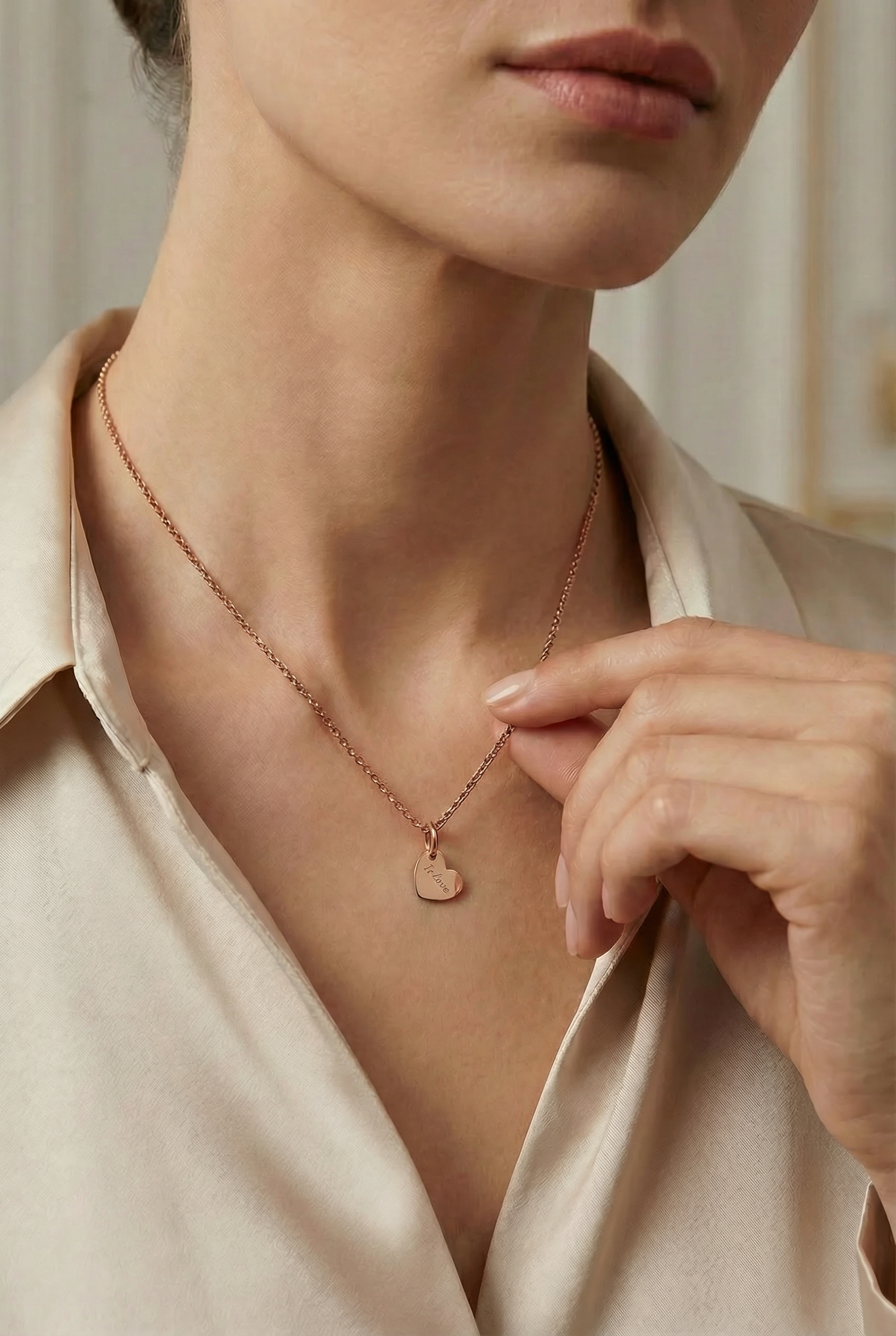 Personalisierte Mini Herz-Halskette „mein kleines Herz“ aus 925 Silber rosé vergoldet - NINASIA