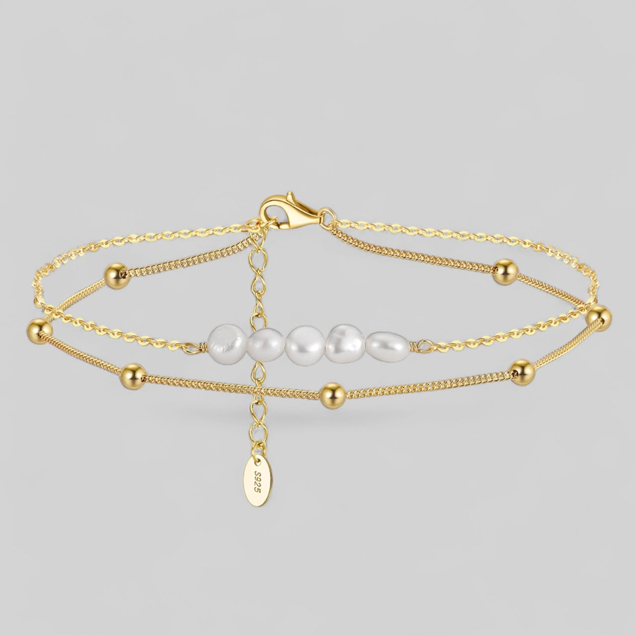 Fußkette mit Kugel-Design und echten Süßwasserperlen – 925 Silber oder 14K vergoldetes 925 Silber