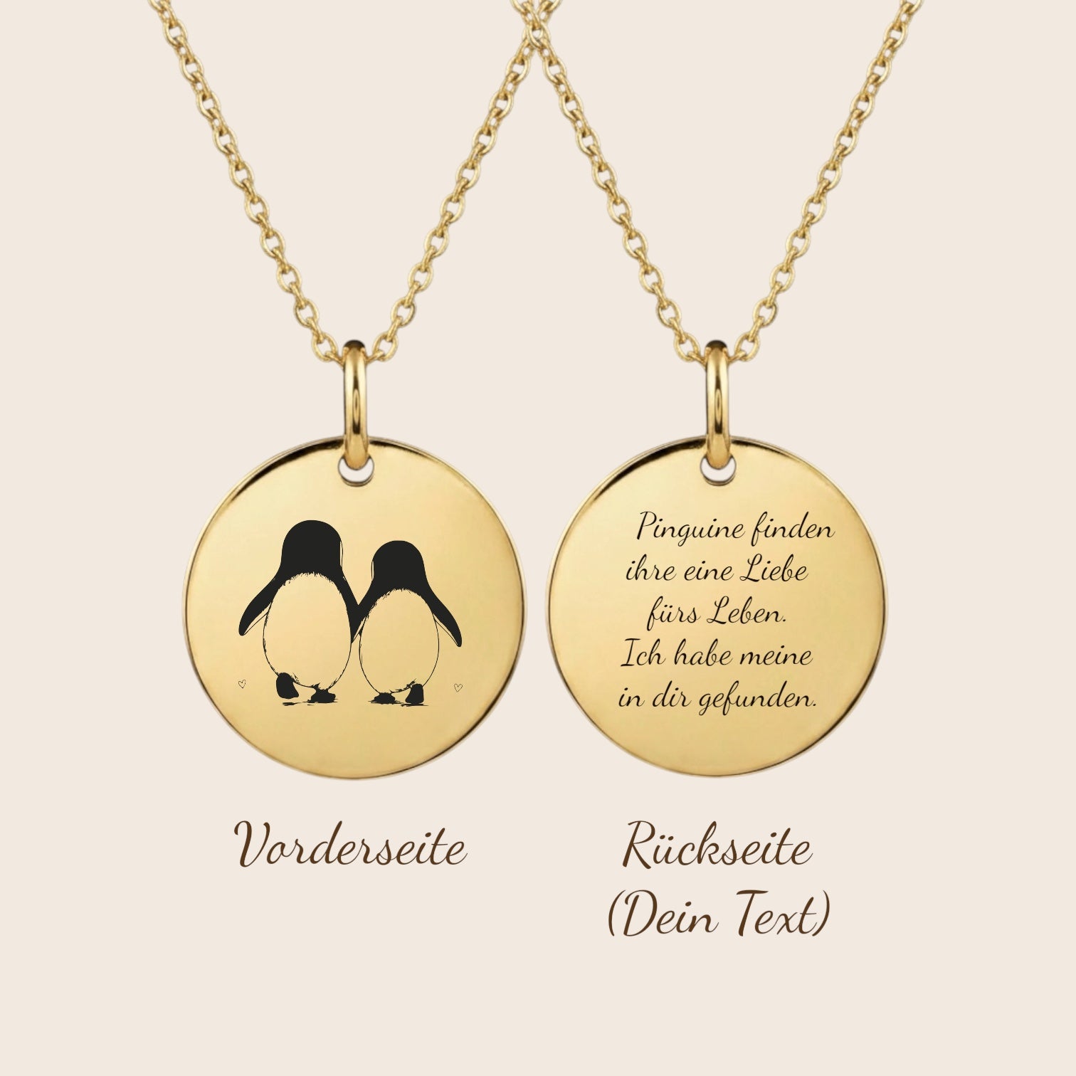 Personalisierte Halskette – Pinguine Liebe – „A Love for Life“ aus 925 Silber oder Silber vergoldet - NINASIA
