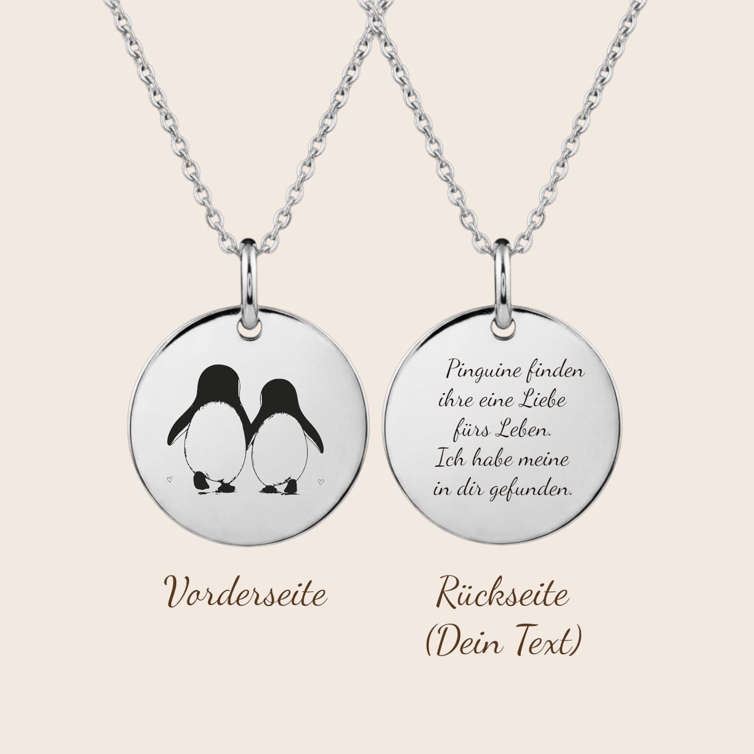 Personalisierte Halskette – Pinguine Liebe – „A Love for Life“ aus 925 Silber oder Silber vergoldet - NINASIA
