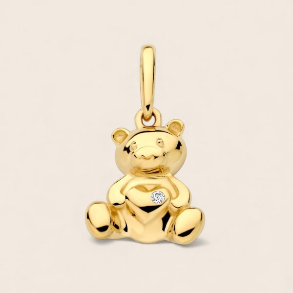 585 gold pendant with cubic zirconia “Teddy bear with heart” with or without chain